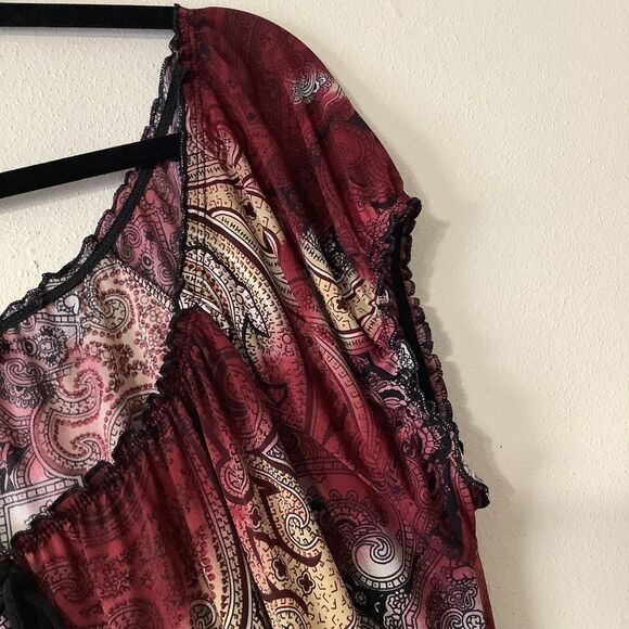 Judith Y2K Whimsigoth Witchy Fairy Grunge Paisley Milkmaid Blouse 1X - Picture 3 of 12